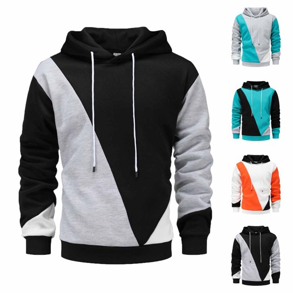 LpwkSSA Men's Hoodie Sporty Pullover Long Sleeve with Patchwork Design Attached Hood for Extra Warmth Casual Style Daily Wear Outdoor Activities Black L