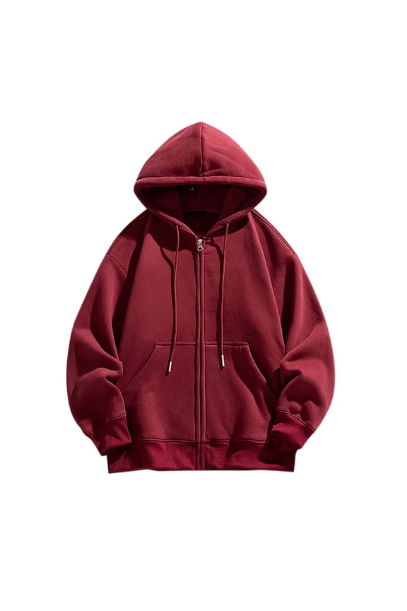 Men's Hoodie Sweatshirt Cozy Fleece Long Sleeve Pullover with Pocket Casual Oversized Hoodies Jacket Red XL