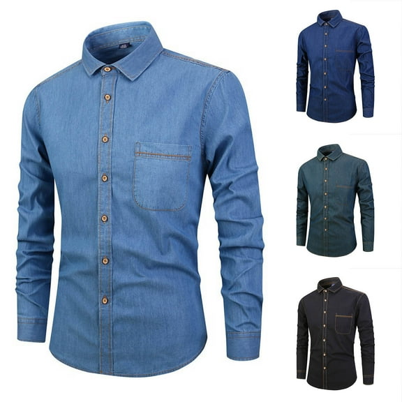 LpwkSSA Men's Jean Jacket Button Long Sleeves Hoodless Denim Jacket Upper Garment Casual Solid Color Lightweight Comfortable Slim Fits Jeans Coat Black S