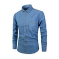 thumbnail image 1 of LpwkSSA Men's Jean Jacket Button Long Sleeves Hoodless Denim Jacket Upper Garment Casual Solid Color Lightweight Comfortable Slim Fits Jeans Coat Blue XXXL, 1 of 5