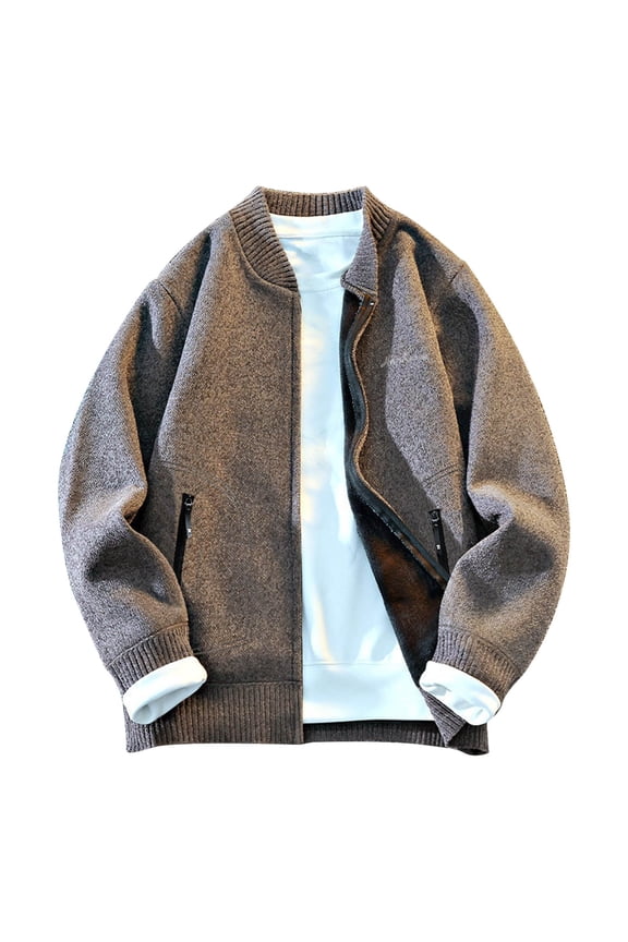 Men's Knitted Cardigan Loose Sweater Long Sleeve Stand-up Collar Fashion V-neck Breathable Soft Fabric Casual Wear Lightweight Business Attire Layering Ideal for Transitional Seasons Brown M