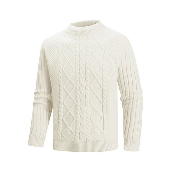LpwkSSA Men's Knitwear Mock Turtleneck Vintage Round Neck Solid Color Elastic Pullover Fleecing Texture Trend Sweater Coat Blue White M