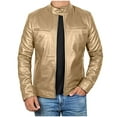 thumbnail image 1 of LpwkSSA Men's Leather Jacket Causal Long Sleeve Stand Collar Motorcycle Jackets Solid Color Vintage Print Fashion Lightweight Zip Up Biker Outdoor Coat with Pockets Gold XXXL, 1 of 4