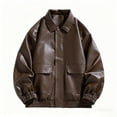 thumbnail image 1 of LpwkSSA Men's Leather Jacket Long Sleeve Flip-Collar Coat with Zipper Pockets Casual Loose Fit Outerwear for Winter and Daily Wear Brown XL, 1 of 4