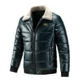 thumbnail image 1 of LpwkSSA Men's Leather Puffer Jackets Casual Fashion Winter Solid Color Leather Jacket With Thick Velvet Cotton Coat Collar Jacket Cotton Coat Blue XXL, 1 of 2