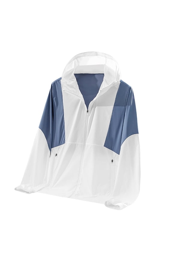 Men's Lightweight Hooded Sunscreen Jacket Long Sleeve UPF 50+ Water Resistant Quick Drying Outdoor Sports Coat Breathable Hiking Fishing Travel Gear Blue M