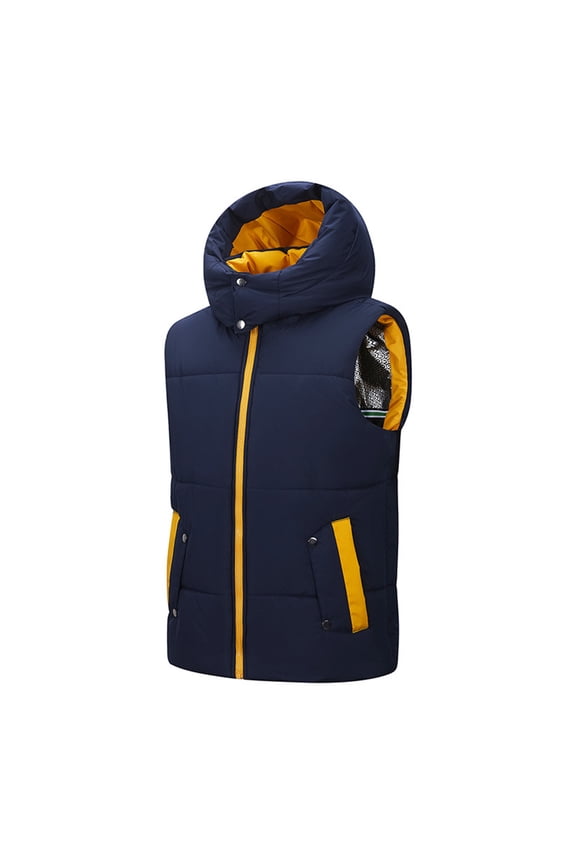 Men's Lightweight Puffer Vest Solid Collar Sleeveless Thermal Casual Fashion Pocket Zipper Graphene Hooded Outwear Puffer Coat Blue XXXXL