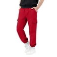thumbnail image 1 of LpwkSSA Men's Linen Cargo Pants Lightweight Elastic Waist Drawstring Hiking Pants Solid Color Loose Casual Pants With Multi Pocket Red 12 Years, 1 of 9