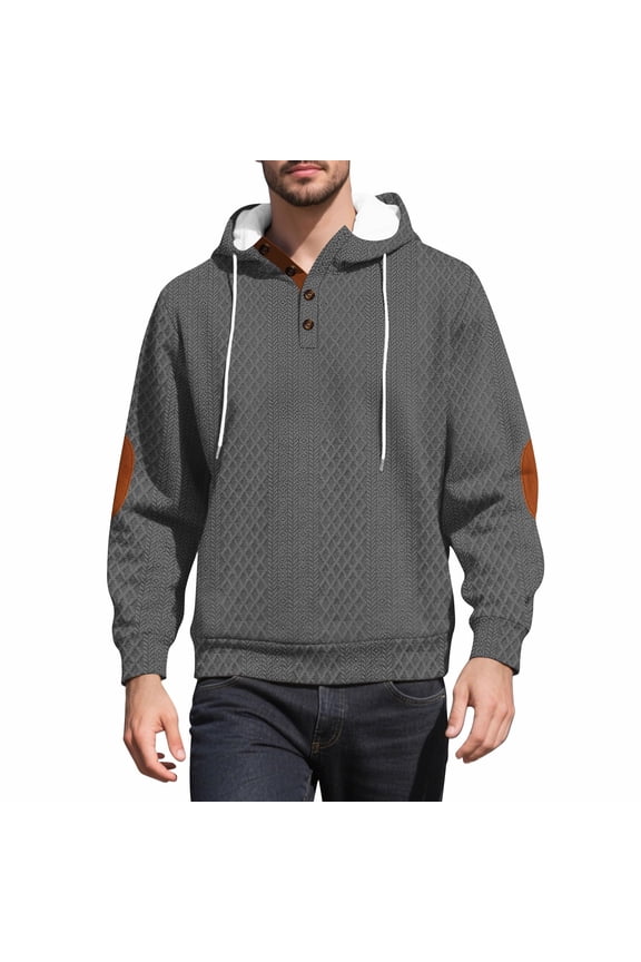 Men's Linen Hoodies Casual Long Sleeve Pullover Coat Solid Color Lightweight Loose Fit Hooded Sweatshirt Quarter Button Drawstring Coats Gray L