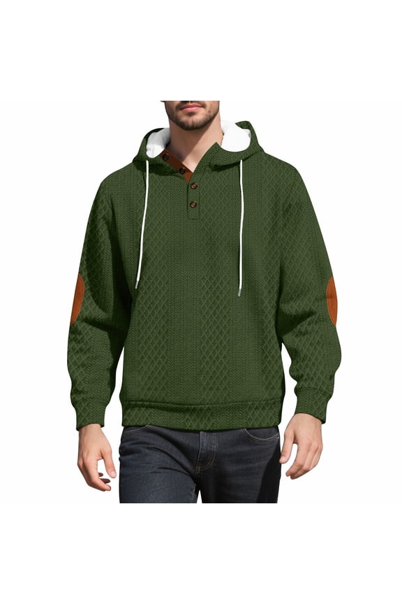 Men's Linen Hoodies Casual Long Sleeve Pullover Coat Solid Color Lightweight Loose Fit Hooded Sweatshirt Quarter Button Drawstring Coats Green XL