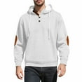 thumbnail image 1 of LpwkSSA Men's Linen Hoodies Casual Long Sleeve Pullover Coat Solid Color Lightweight Loose Fit Hooded Sweatshirt Quarter Button Drawstring Coats White S, 1 of 5