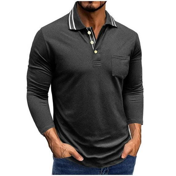 LpwkSSA Men's Long Sleeve Button Half Cardigan Pocket Shirt with Classic Flip Collar for Comfortable All Season Wear Gray XXXL