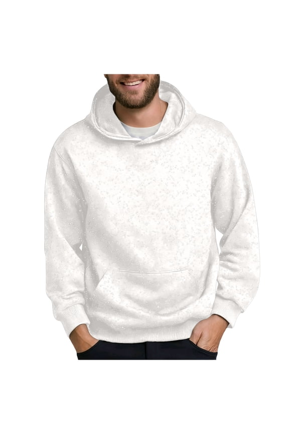 Men's Long Sleeve Hooded Sequin Pullover Casual Hoodie Stylish Fashion Comfortable for Daily Wear Outdoor Events Trendy Attire Lightweight Breathable White L