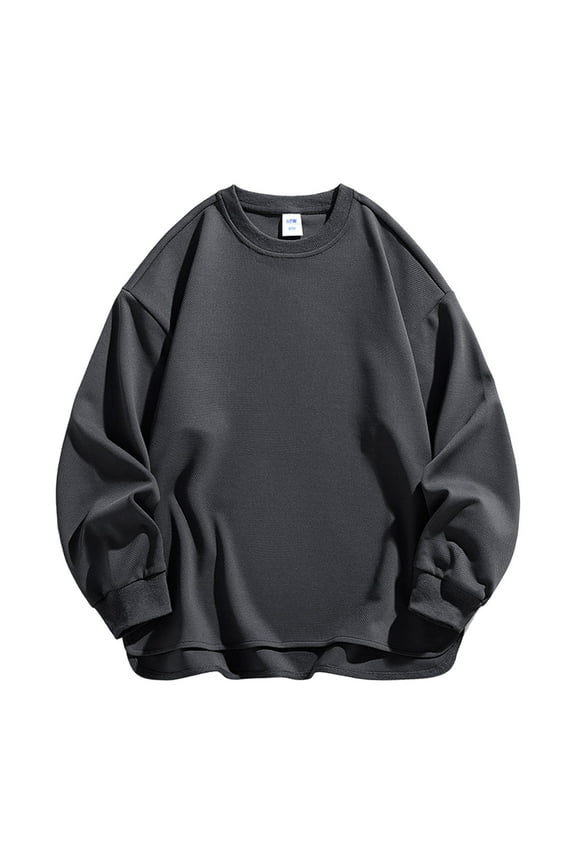 Men's Long Sleeve Pullover Sweatshirt Solid Color Casual Fashion Stylish Comfortable Lightweight Nylon Spandex Great for Daily Outdoor Wear Gray XXXL