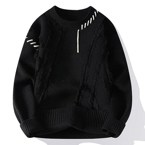 LpwkSSA Men's Long Sleeve Sweater Casual Fashion Round Neck Winter Warm Loose Fit Outdoor Daily Wear Comfortable Soft Top Black M