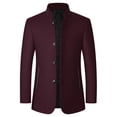 thumbnail image 1 of LpwkSSA Men's Long Sleeve V-Neck Blazer Notch Lapel Mid-Length Jacket Solid Color Casual Single-breasted Business Suit Wool Coat Red L, 1 of 8