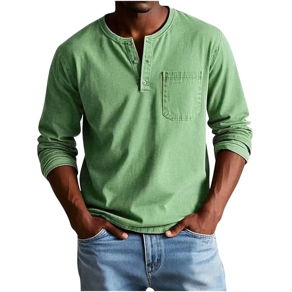 LpwkSSA Men's Long Sleeved Button Up Collar Pocket Shirt Polyester Casual Versatile Shirt Top Green XXL