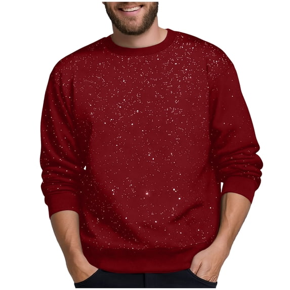LpwkSSA Men's Long Sleeved Round Neck Sequined Hoodie Stylish Casual Pullover Soft Nylon Spandex Great for Outdoor Daily Wear Fashionable Comfort Red XXXL