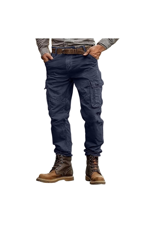 Men's Outdoor Cargo Pants Casual Elastic Waist Lightweight Comfortable Zipper Pockets Trendy Full Length Ideal for Travel Work Leisure Activities Blue 34