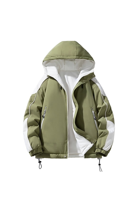 Men's Outdoor Coats Casual Color Matching Long Sleeved Hooded Jackets Stitching Drawstring Zipper Pockets Outdoor Sports Mountaineering jacket Green XXXXL