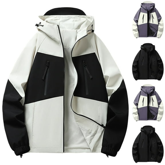 LpwkSSA Men's Outdoor Coats Warm Casual Fashion Color Matching Long Sleeved Hooded Jackets Zipper Pockets Outdoor Sports Mountaineering jacket Purple XXXL