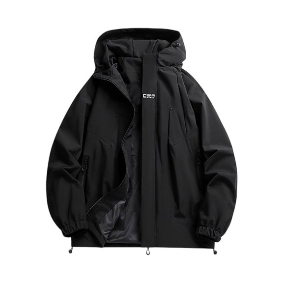 LpwkSSA Men's Outdoor Jacket Casual Windproof Rainproof Coat Full-Zip Athletic Stretch Blazer Windbreaker Hooded Jacket with Mutil Pockets Black XXL