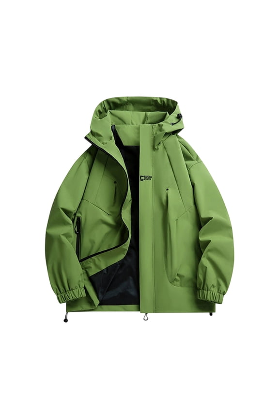 Men's Outdoor Jacket Casual Windproof Rainproof Coat Full-Zip Athletic Stretch Blazer Windbreaker Hooded Jacket with Mutil Pockets Green XXL