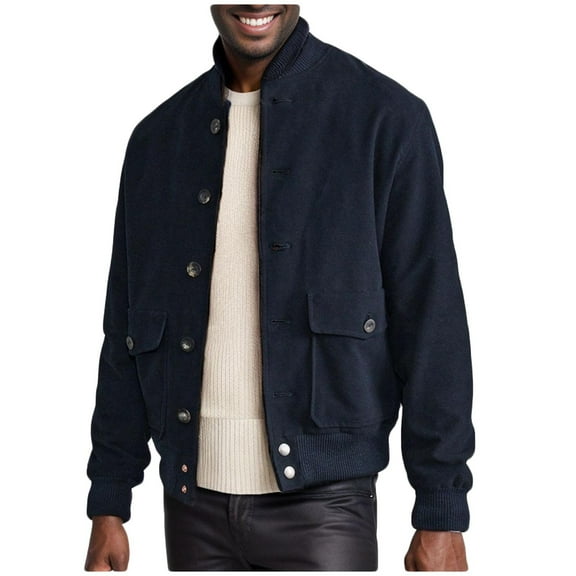 LpwkSSA Men's Outerwear Jackets Button Down Solid Color Long Sleeve Turndown Collar Coat With Pockets Lightweight Casual Jacket Blue XL