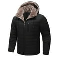 thumbnail image 1 of LpwkSSA Men's Padded Coat Solid Color Thick Velvet Windproof Jackets Warm Zipper Pocket Buckle Long Sleeved Hooded Casual Cotton Jacket Black L, 1 of 9