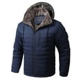 thumbnail image 1 of LpwkSSA Men's Padded Coat Solid Color Thick Velvet Windproof Jackets Warm Zipper Pocket Buckle Long Sleeved Hooded Casual Cotton Jacket Blue XXXL, 1 of 9