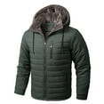 thumbnail image 1 of LpwkSSA Men's Padded Coat Solid Color Thick Velvet Windproof Jackets Warm Zipper Pocket Buckle Long Sleeved Hooded Casual Cotton Jacket Green L, 1 of 9