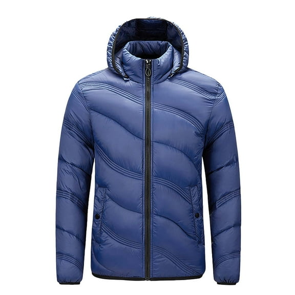 LpwkSSA Men's Padded Coats Solid Color Zipper Lightweight Hooded Winter Warm Cotton Jacket Long Sleeve Parkas Mens Waterproof Jacket Great Gifts for Less Blue M