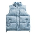 thumbnail image 1 of LpwkSSA Men's Padded Vest Thick Cargo Vest Stand Collar Cotton Puffer Sleeveless Fleece Zip Hoodless Pockets Casual Outdoor Hiking Sports Solid Clothes Blue M, 1 of 8