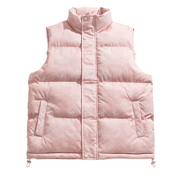 LpwkSSA Men's Padded Vest Thick Cargo Vest Stand Collar Cotton Puffer Sleeveless Fleece Zip Hoodless Pockets Casual Outdoor Hiking Sports Solid Clothes Pink M