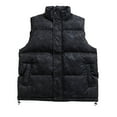 thumbnail image 1 of LpwkSSA Men's Padded Vest Thick Cargo Vest Stand Collar Cotton Puffer Sleeveless Fleece Zip Hoodless Pockets Casual Outdoor Hiking Sports Solid Clothes Black L, 1 of 3