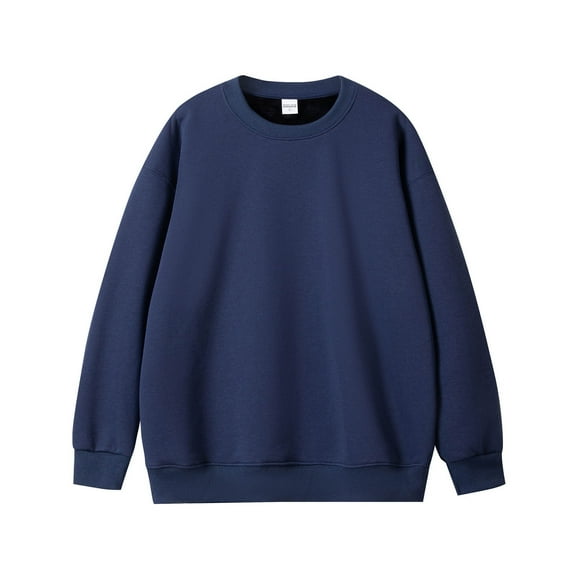 LpwkSSA Men's Plus Size Pullover Sweater Casual Warm Thick Solid Color Coat Long Sleeve Round-Neck Loose Shirts Blue XXXL