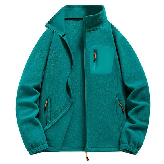 LpwkSSA Men's Polar Fleece Jacket Stand-Up Collar Long Sleeve Zipper Windproof Coat with Pockets Solid Color Loose Fit Winter Outwear Green M