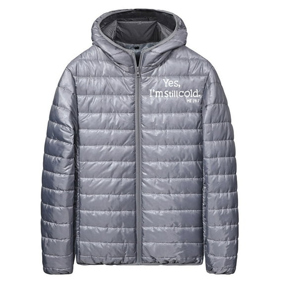 LpwkSSA Men's Puffer Coat Hooded Long Sleeve Zip Up Coat with Pockets Thermal Casual Street Style Insulated Outdoor Parka Cold Weather Wear Gray M