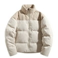 thumbnail image 1 of LpwkSSA Men's Puffer Corduroy Jacket Fall Winter Fleece Thcikened Thermal Warm Jacket Coat Solid Pocket Long Sleeve Lapel Collar Button Outwear Beige XXL, 1 of 9