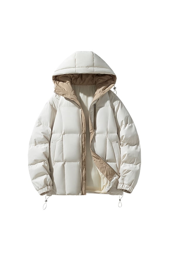 Men's Puffer Hooded Jackets for Cold Weather Fashion Casual Solid Color Jacket with Pockets Long Sleeve Hooded Casual Outwear Coat White XXXXL