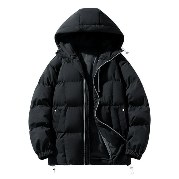 LpwkSSA Men's Puffer Hooded Jackets for Cold Weather Fashion Casual Solid Color Jacket with Pockets Long Sleeve Hooded Casual Outwear Coat Black XXL