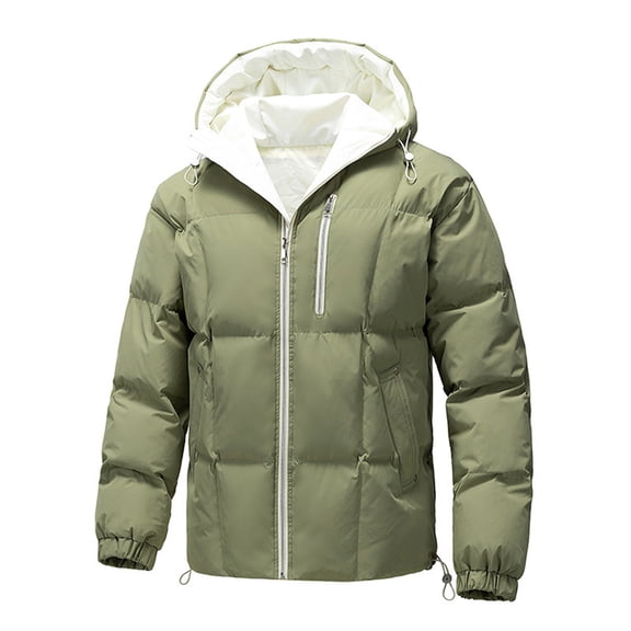 LpwkSSA Men’s Down Puffer Jacket with Zipper Pockets Elastic Cuffs Full Zip Up Long Sleeve Solid Running Warm Winter Coat Outwear Outdoor Menswear Green XL