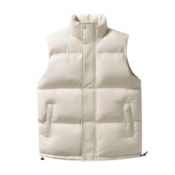 LpwkSSA Men's Puffer Vest Down Alternative Water Resistant Packable Outerwear Zip Up Pockets Warm Versatile Layer Beige M