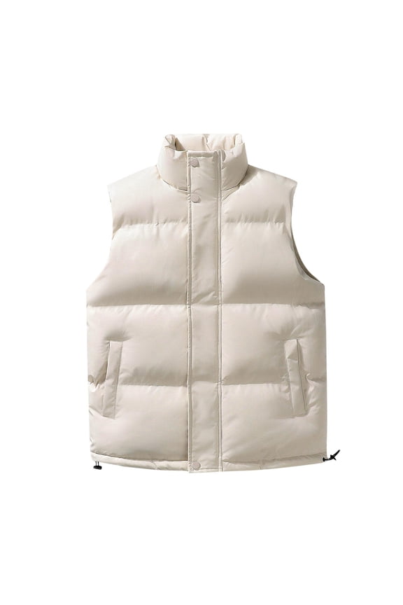 Men's Puffer Vest Down Alternative Water Resistant Packable Outerwear Zip Up Pockets Warm Versatile Layer Beige M