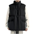 thumbnail image 1 of LpwkSSA Men's Quilted Puffer Vest Full Zip Up With Zippered Pockets Stand Collar Lightweight Causal Sleeveless Jacket Warmth Fall Winter Menswear Tops Black M, 1 of 7