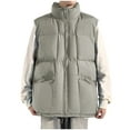 thumbnail image 1 of LpwkSSA Men's Quilted Puffer Vest Full Zip Up With Zippered Pockets Stand Collar Lightweight Causal Sleeveless Jacket Warmth Fall Winter Menswear Tops Gray L, 1 of 7
