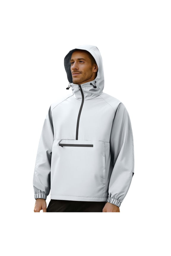 Men's Rain Coat Solid Color Long Sleeve Half-Zip Water-Resistant Windbreaker Jacket Outdoor Windproof Minimalist Functional Design Urban Casual Hiking Coat Gray XXL