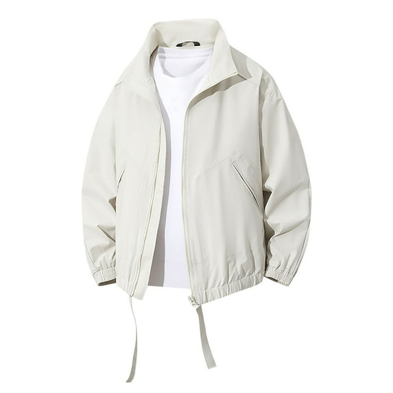 LpwkSSA Men's Rain Jackets Waterproof Lightweight Raincoat Fashion Thin Solid Color Long Sleeve Collar Button Pocket Large Coat Loose Outdoor Windbreaker Hiking Jackets White XL