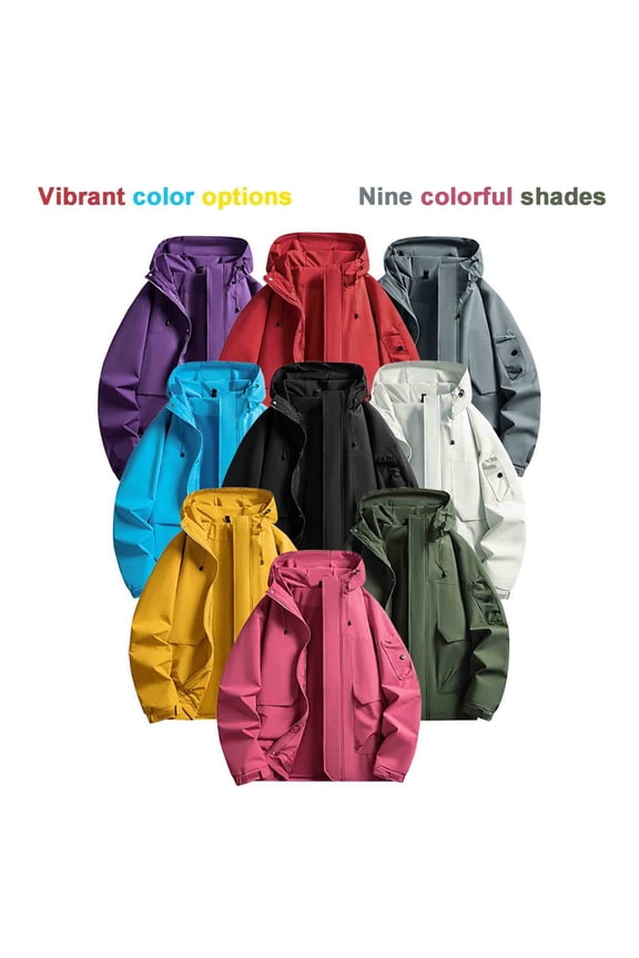 Men's Raincoats Plus Size Windproof Solid Color Trench Coat Waterproof Outdoor Zipper Coat with Pocket Long Sleeve Hooded Casual Outwear Jacket Black M