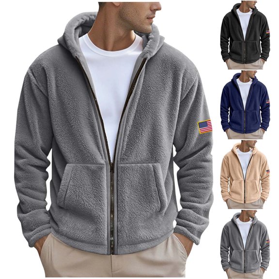 LpwkSSA Men's Reversible Hoodie Double Sided Velvet Fleece Cardigan Full Zip Jacket Thermal Lined Solid Color Hooded Sweatshirt with Chest Pocket Black L